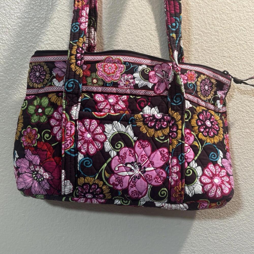 Vera Bradley Libby mod pink floral tote handbag Purse bag Pockets Zip Clean